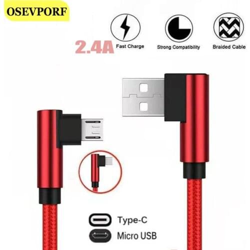 Type C Quick Charging Cable USB Micro Data Cord For Android Phone USB C Wire for Samsung S20 S10 S9 Xiaomi 8 9 Typec Elbow Cable