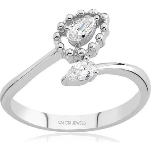 Valori Jewels 0.40 Carat, Zirconia White Pear Gemstone, Rhodium Plated, Sterling Silver Ring