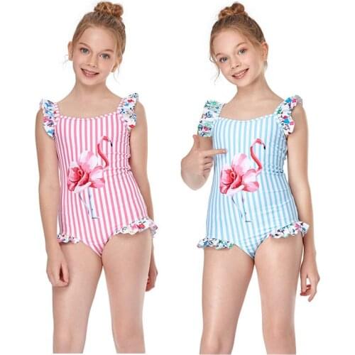 Flamingo Girls Swimsuit For 2~12 Year Bathing Suit One Piece Cute Children Swimming Suit Bodysuit Kids Swimsuits