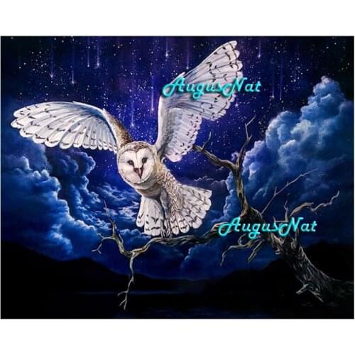 Flying owl diamond painting full square wall art night bird diamond dot paint on canvas decor diamond poster animal craft gifts
