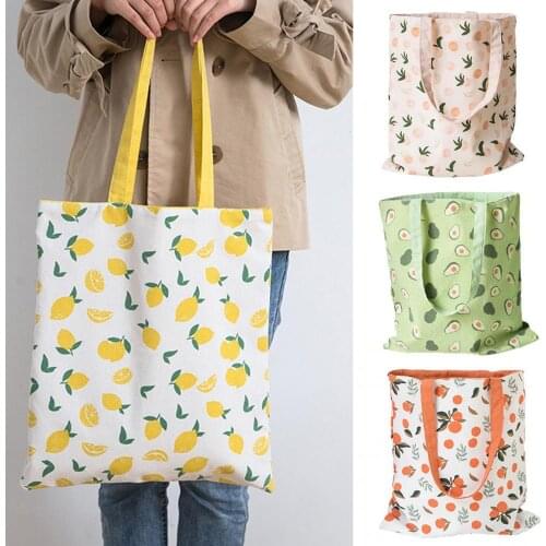 Fashion Fabric Cherry Print Double-sided Dual-use Cotton Linen Handbag Shopping Storage Bag