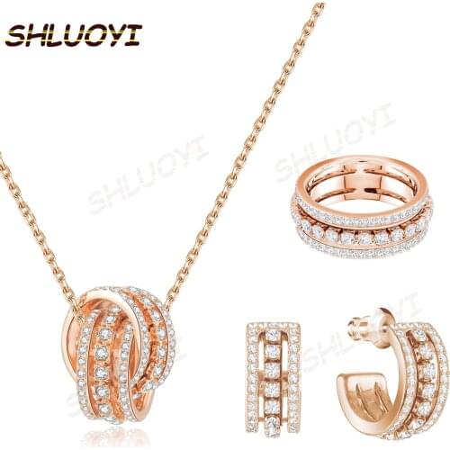 SHLUOYI High quality SWA womens double Pendant Necklace Charm Fashion Jewelry