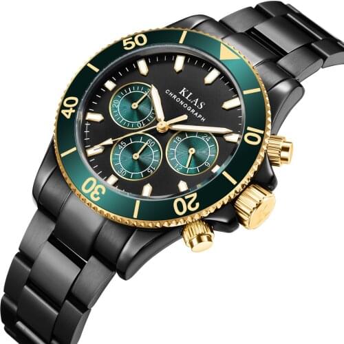 Klas Fashion Design Mens Quartz Wrist Watches Stainless Steel Band Sunray Dial 30.5mm With Luminous Infill Indexes