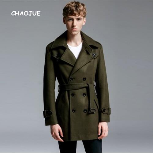 CHAOJUE Brand Europe Winter Wool Coat for mens 2018 Latest British Style Loose Woolen Outwear Business Man Army Green Overcoat