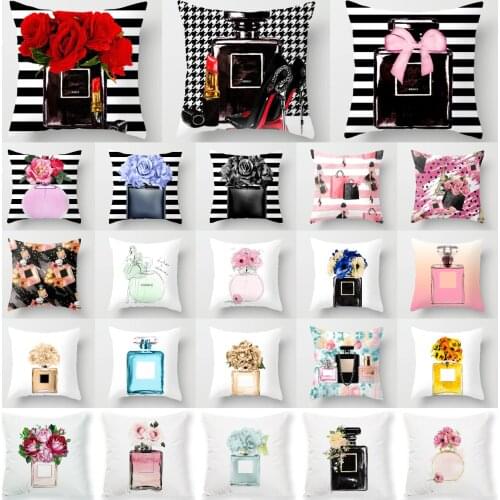 NEW Perfume Bottles Series Floral Pillows Cover Hand Painted Flowers Cushion Cover Modern Fashion Livingroom Decorative Pillows