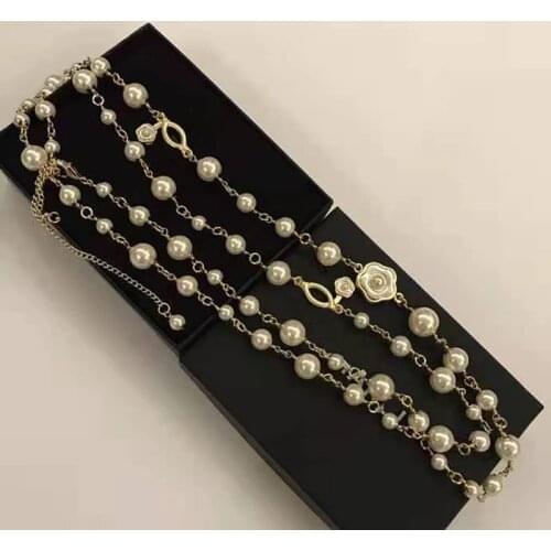 New Hot Brand Jewelry For Women Long Neckalce Pearls Pendant Gold Color Party Necklace