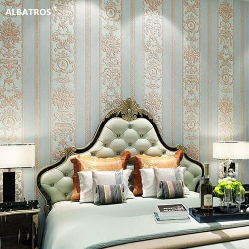 Bedroom Wallpaper Damascus Non-woven Fabric Room Living Room Sofa Background Wall Precision Pressed Vertical Stripes Wallpaper