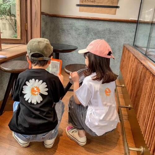 Mother and Daughter Clothes T-shirts Fashion Korean Flower Short Sleeve Tops for Girls Cotton Summer Mommy and Me Tshirts Tees