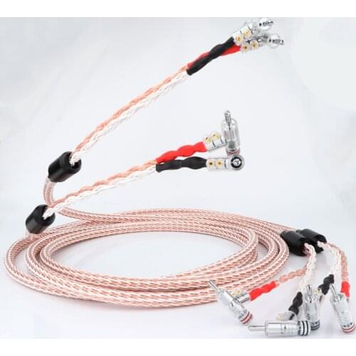 Pair 12TC Twist Speaker Cable OCC Copper Audiophile Speaker Cable Right Angled Banana Plug Loudspeaker Cable HIFI Audiophile