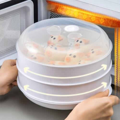 Microwave Food Steamer Round Plastic Oven Steamer Kitchen Tool Veggies Fish Cookware Plastic environmental protection is not hot