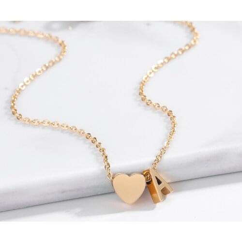 Initial Letters Heart Pendant Necklace For Women A-Z Stainless Steel Jewelry Gifts For Mothers Day Collier Femme