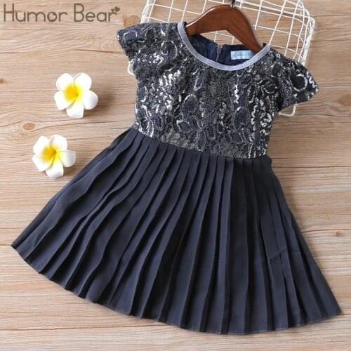 Humor Bear 2020 New Girls Summer Dress Retro Lace Silk Gauze Round Neck Short Sleeve Princess Party Dresses Children Clothing