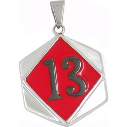 FANSSTEEL Stainless Steel Jewelry number thirteen on the square plate biker Pendant FSP17W25BR