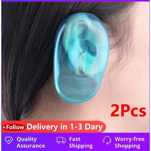 Clear Silicone Ear Cover Hair Dye Shield Protect Salon 2Pcs Blue Color