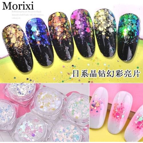 Nail art Rainbow brocade powder Chameleon nail sequins mixed size DIY nail art polish LED nail decoration powder MZ035