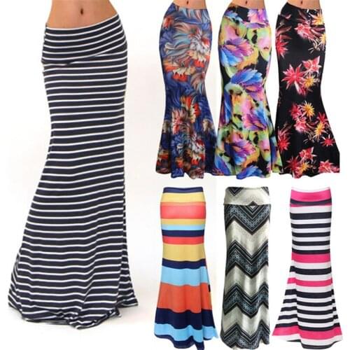 S-3xl Elastic High-waist Printed Fishtail Max Skirt Women 2021 Summer Printed Long Skirt Women Autumn Printed Plus Size Skirts