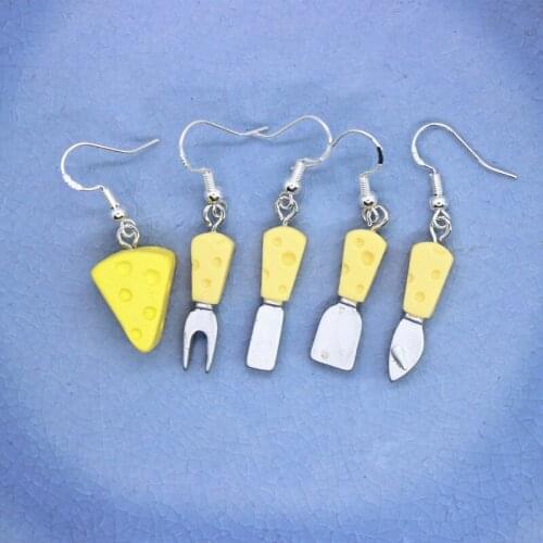 S925 Silver Cutlery Cheese Block Knife Fork Hypoallergenic Earrings Funny Cheesecake Jewelry Womens Fashion Personality Gifts