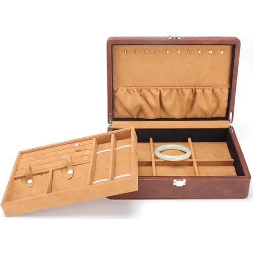 High-end jewelry leather large-capacity metal double-layer storage jewelry box jewelry diamond jade box can be customized