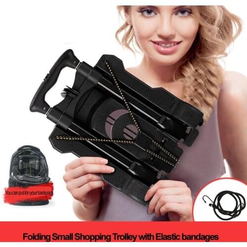 Folding Portable Mini Shopping Trolley Family Travel Shopping Small Case cart Collapsible Storage Baskets with Elastic bandages