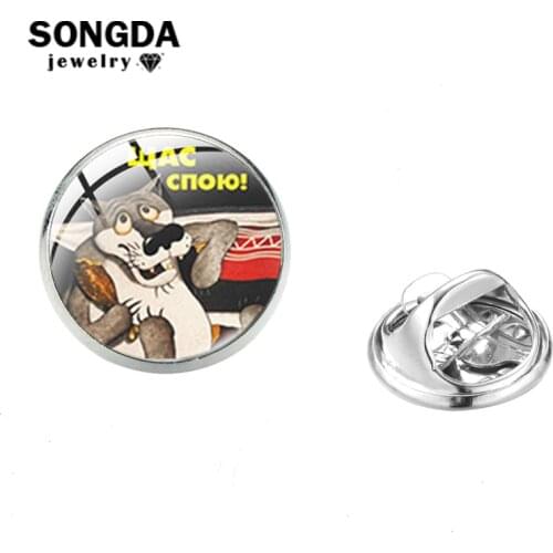 SONGDA Funny Wolf Cartoons Anime Brooch Pin Fashion Metal Badges For Child Glass Brooches On Clothes Coat New Accessories Gifts