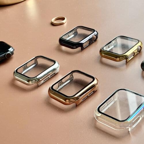 Glass+Case For Apple Watch 6 5 4 3 SE 40mm 44mm 38mm 42mm Strap Iwatch Bracelet Screen Protector Cover For Apple Watch 6 Case