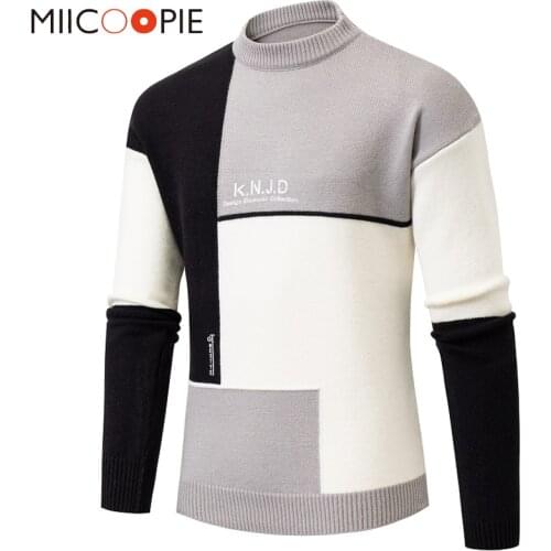 Sweater Men Streetwear 2021 Plaid Patchwork Pullover Long Sleeve Loose Warm Knitwear Hip Hop Harajuk Men O-neck Jumper Sweaters