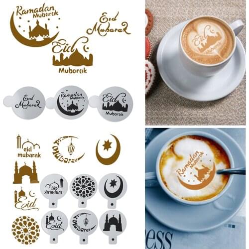 3/6Pcs Eid Mubarak Ramadan Coffee Printing Template Spray Stencil Set DIY Fondant Cake Biscuits Decoration Kitchen Pastry Tools