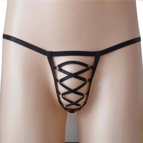 Mens panties sexy underwear men underpants gay micro thong tanga Solid color simple Hollow out Weave cross Tight Webbing String