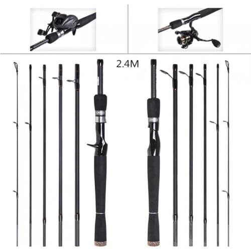 2.4m 6 Section Carbon Fiber Lure Fishing Rod ML Power Ultra Light Spinning / Casting Fishing Pole