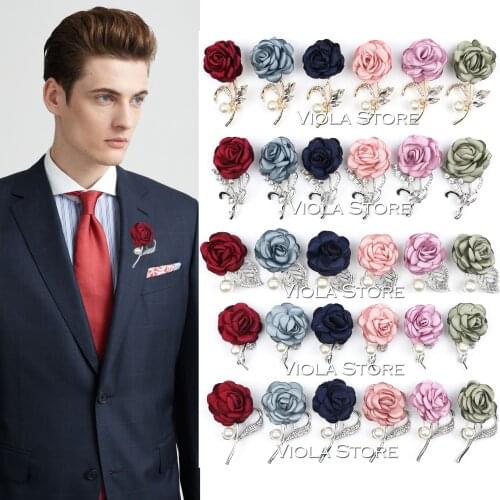 Vintage Rose Flower Brooches Red Blue Peach Women Men Jewelry Pins Groom Wedding Party Breastpin Corsage Suit Accessory Gift
