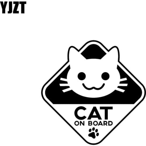 YJZT 16CM*16CM Funny Vinyl Sticker Car Decal CAT ON BOARD Black/Silver C10-00783