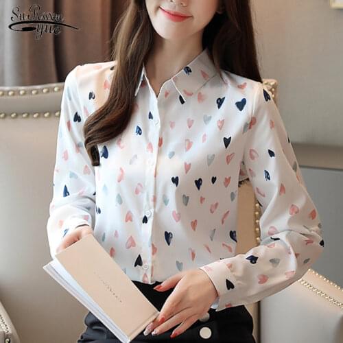 New 2021 Long Sleeve Printing Blouse Women Shirt OL plus size Cardigan Chiffon Women Blouse White Tops Camisas Mujer 6820 50
