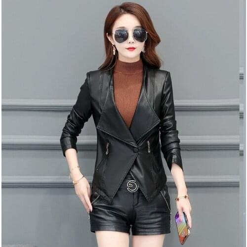 Women Faux Leather Blazers New Fashion Single Button Slim Pu Leather Jackets Plus Size Female leather Clothing Ladies Outerwear