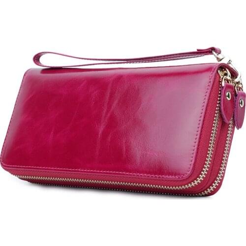 Womens Money Purses With Double Zippers OIL Wax Leather Clutch Bags Organizer Walle Novelty Lipstick Handbags Luxury Designer