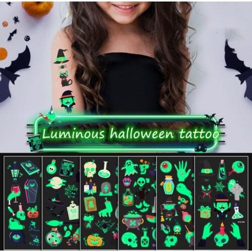 1pc Luminous Tattoo Ghost Taty Fake Tattoo Glowing In Dark Waterproof Temporary Tattoo Stickers Halloween Party for Kids