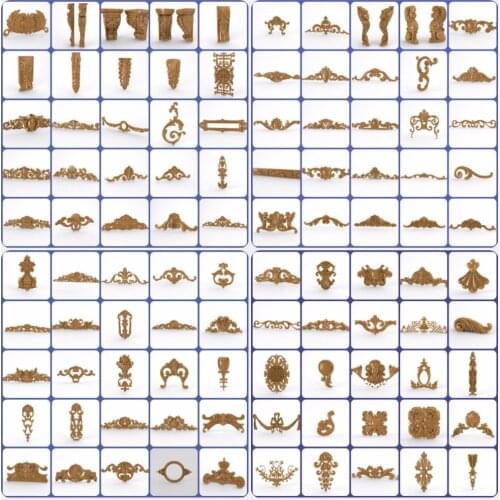100 pieces 3d STL Furniture Decor Decoration Collection for CNC Router Engraver Machine Relief Artcam