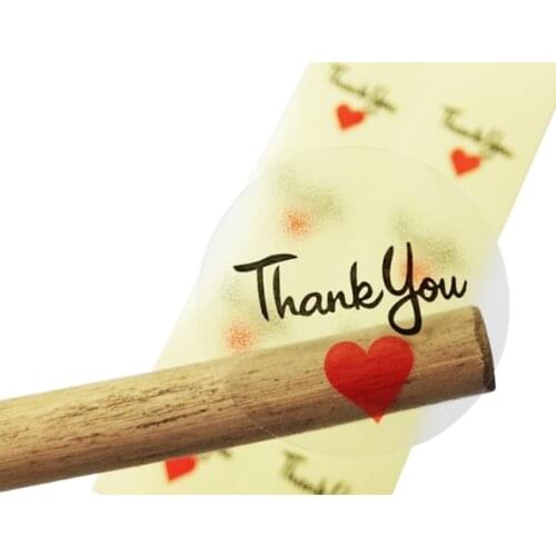 100 Pcs/lot Transparent Thank you Round Sealing label Sticker With Red Heart Circular Sealing Label Sticker PVC DIY Label