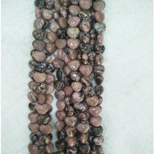 14mm Heart Shape Natural Black Line Rhodonite Stone Beads For Jewelry Making Loose Stone Beads DIY Bracelet Earring Necklaces