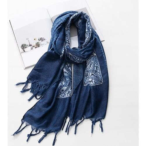 185*100CM Retro Ethnic Cotton Scarf Women Spring Autumn Art Manual Travel Shawl Bufanda Soft Flower Printing Wrap Muslim Hijab