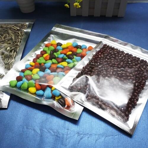 24X37CM,100 X Translucent plating Aluminium Foil Zip Lock Bag-Silver Metallic aluminium and front clear resealable plastic pouch