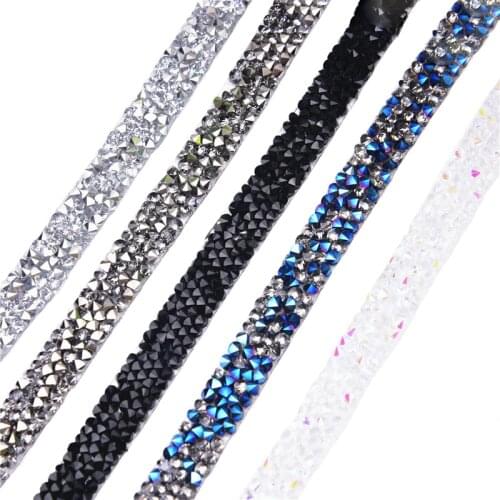 5 Yard Hotfix Glass Diamond Tape White Ab Sparking Rhinestones Chain Trim Bridal Applique Strass Crystal Banding Iron On Clothes