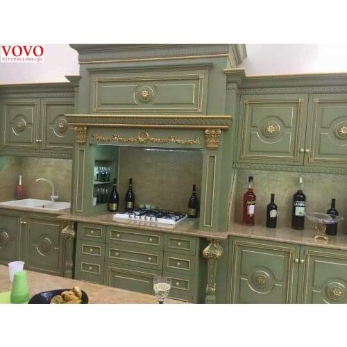 American wooden kitchen cabinet with gold-painted decoration