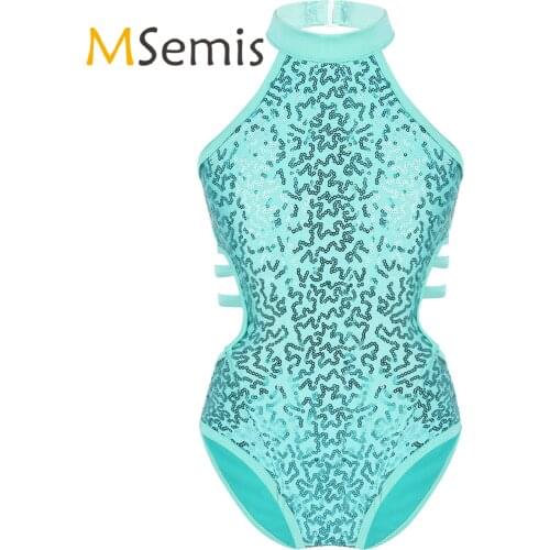 MSemis Ballet Leotard Ballerina Dance wear Shiny Sequins Cutout Back Strappy Waist Rhythmic Gymnastics Clothes for Toddler Girls