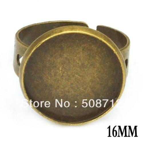 Free shipping!!!!!100pcs/lot Antique Bronze Fit 16mm Cameo Cabochon Ring Base, Adjustable Ring Blank,Ring settings
