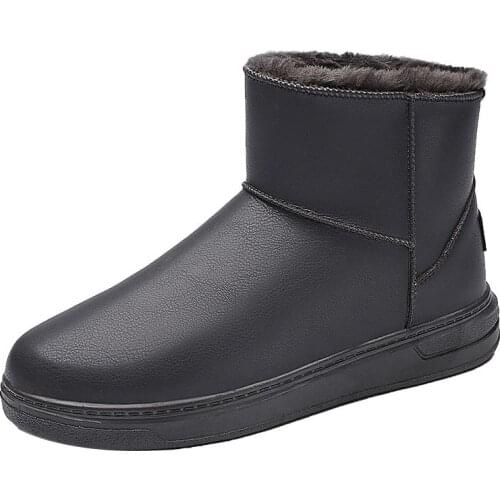 39-45Winter Leather Mid-Tube Man Boots Large Size Warm Short-tube Snow Shoes Non-slip Cotton Shoes Plus velvet thick Shoes Man