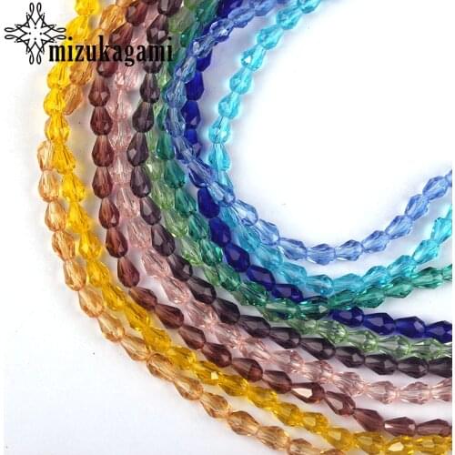 3*5mm 98pcs/lot Crystal Water Drop Middle Hole Faceted Teardrop Loose Beads For DIY Necklace Jewelry Making Finding Accessories