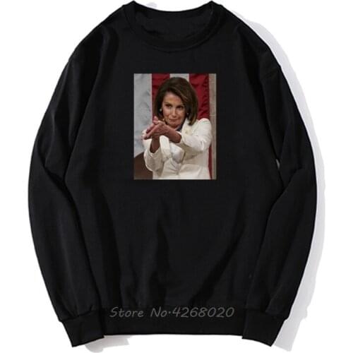 Nancy Pelosi Clap Anti Trump Flag Funny Black Hoodie New Graphic Letter Mens Pullover Hoodies Sweatshirt Streetwear Harajuku