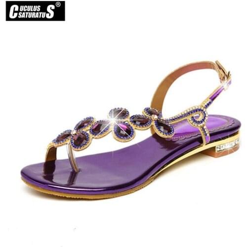Cuculus 2020 New Bohemian Women Sandals Crystal Sandalias Rhinestone Chain Women Shoes Thong Flip Flops Zapatos Mujer PD21