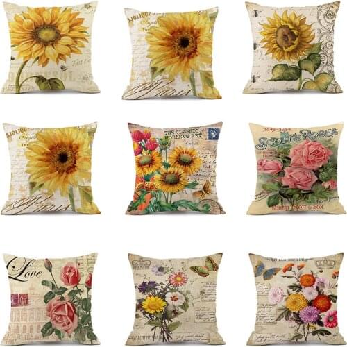 Home Style Classic Sunflower Pattern Cotton and Linen Pillow Case Car Pillow Sofa Cushion body pillow bed pillow