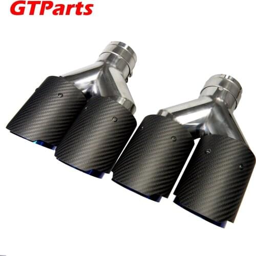 Dual Carbon Fiber + Stainless Steel Burnt Blue Universal Auto Car Exhaust Tip Double End Pipe for BMW BENZ VW Golf and so on